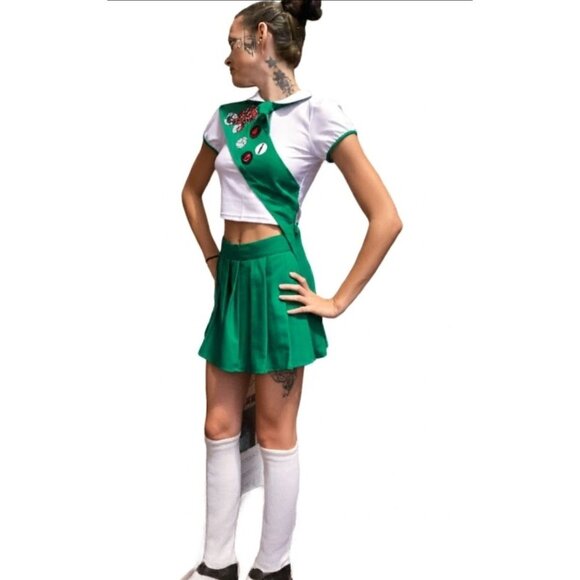 Trickz N Treatz Hell Scout Costume ✦ Crop Top + Mini Skirt + Sash + Beret ✦ M - Picture 3 of 5